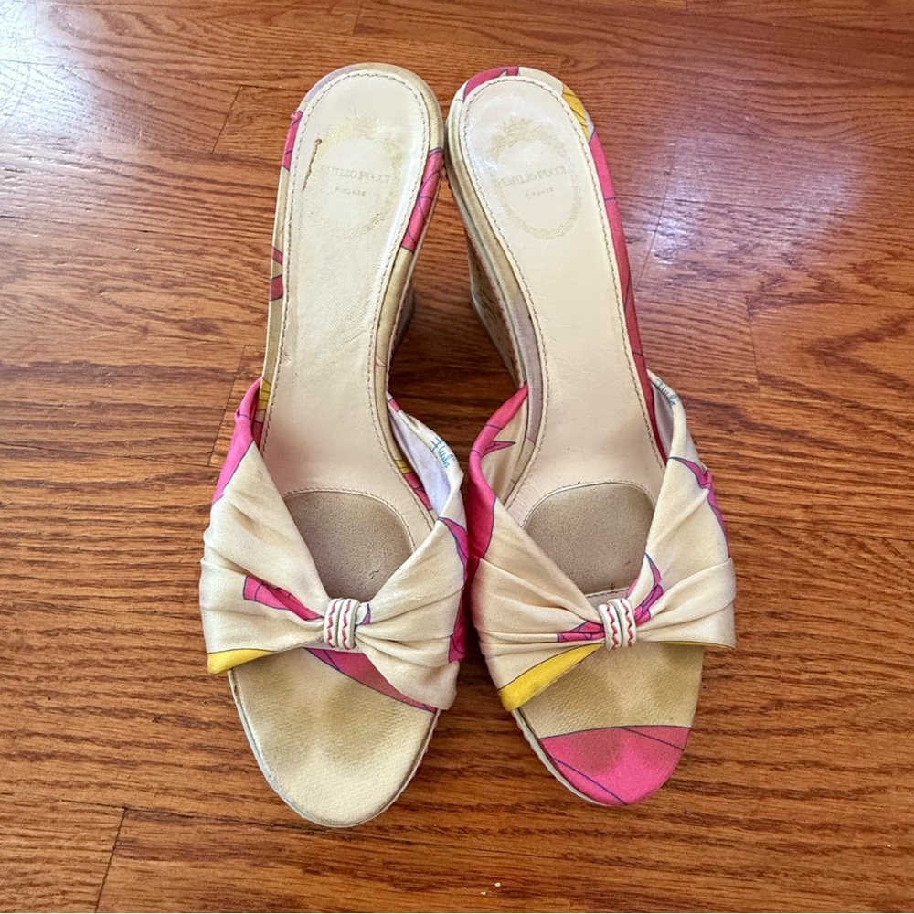 Emilio Pucci Silk Wedge Sandals Size 37.5
